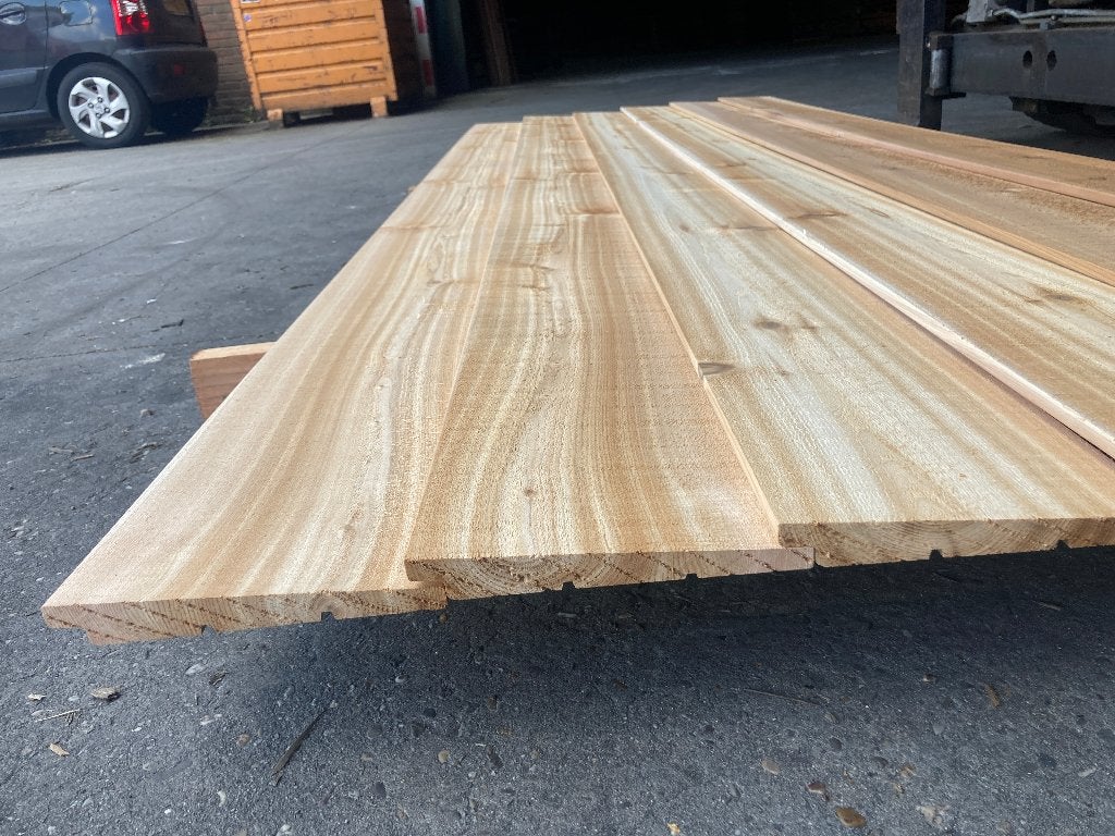 Zweeds rabat potdekseldelen schutting Red Cedar 12/24x170mm, Ophalen, Planken, Nieuw, Hardhout