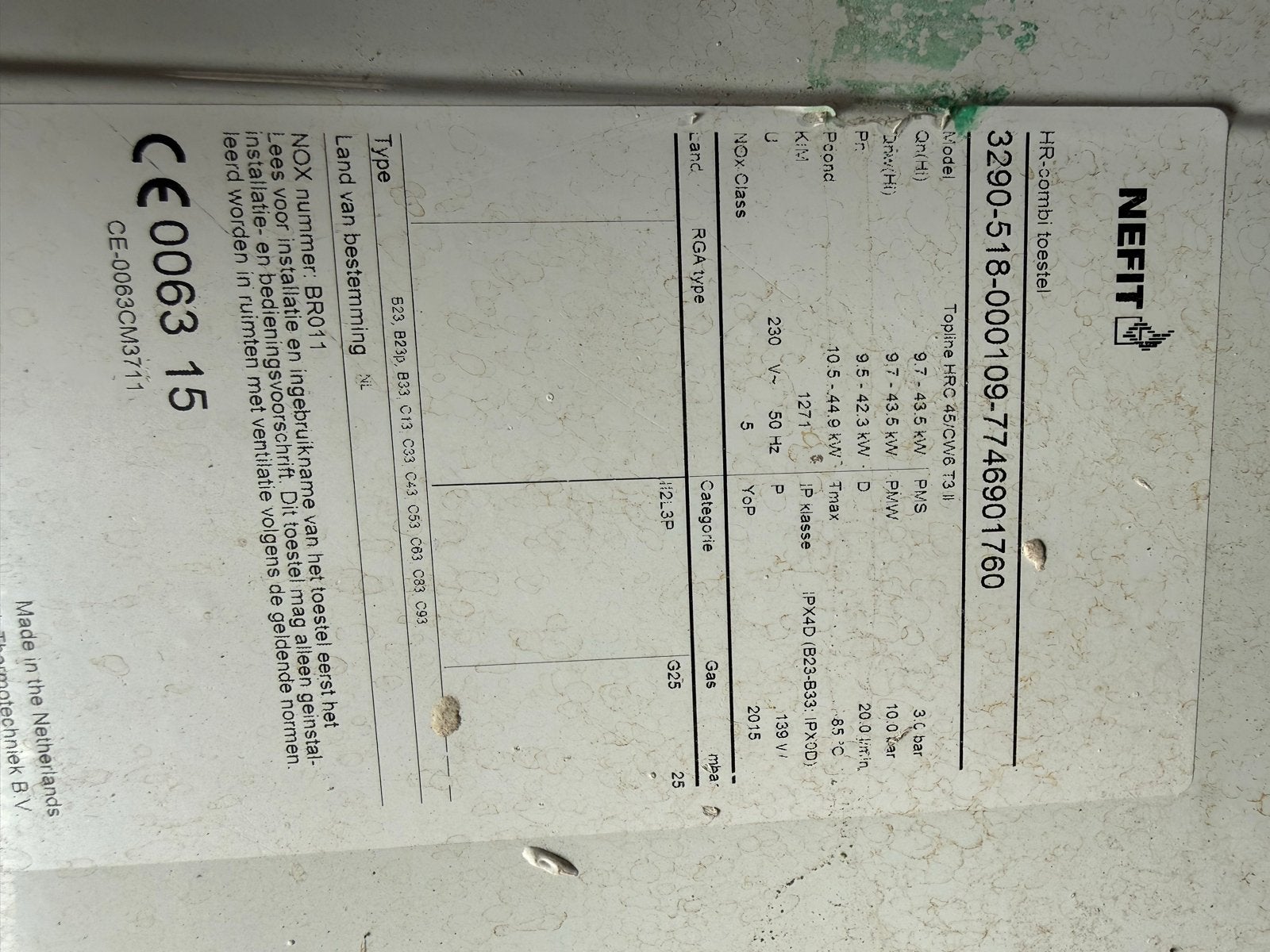 Nefit Topline HRC 45/CW6 T3 II HR-combi ketel, Ophalen, Gebruikt, Hoog rendement (Hr), Cv-ketel of Combi-ketel