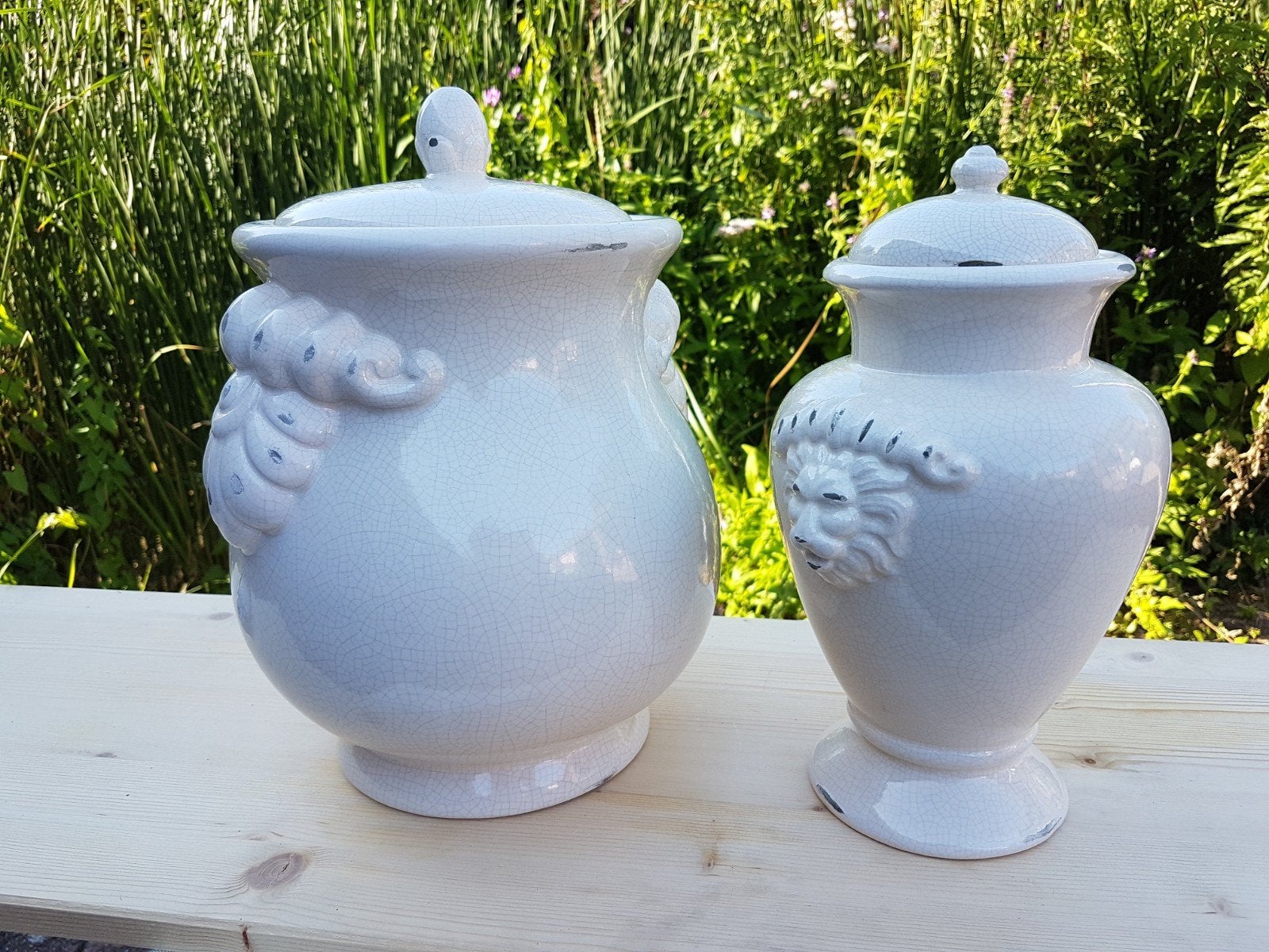 Set aardewerk potten, craquelé, Overige typen, Ophalen of Verzenden, Zo goed als nieuw, Crème