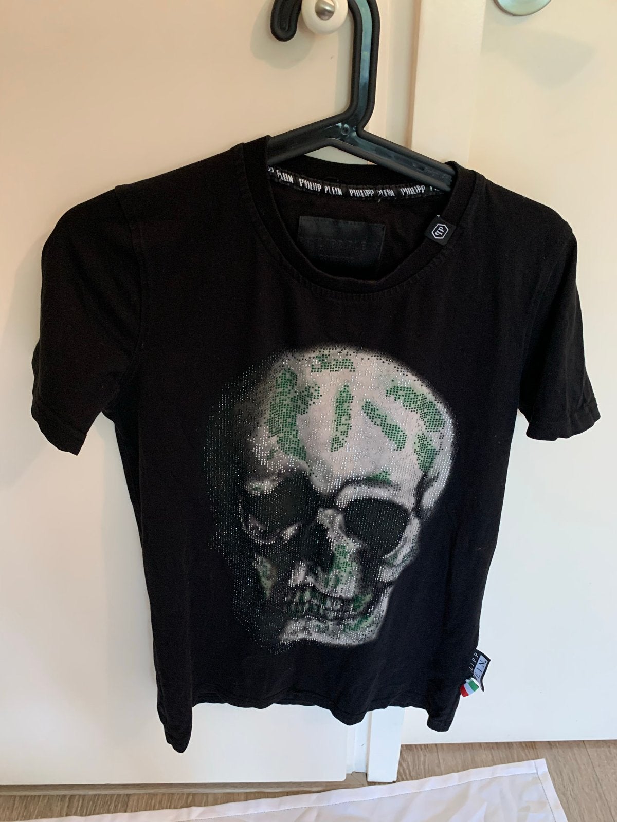 Philipp Plein T-shirt met doodshoofdprint (maat S), Ophalen, Gedragen, Maat 46 (S) of kleiner, Zwart