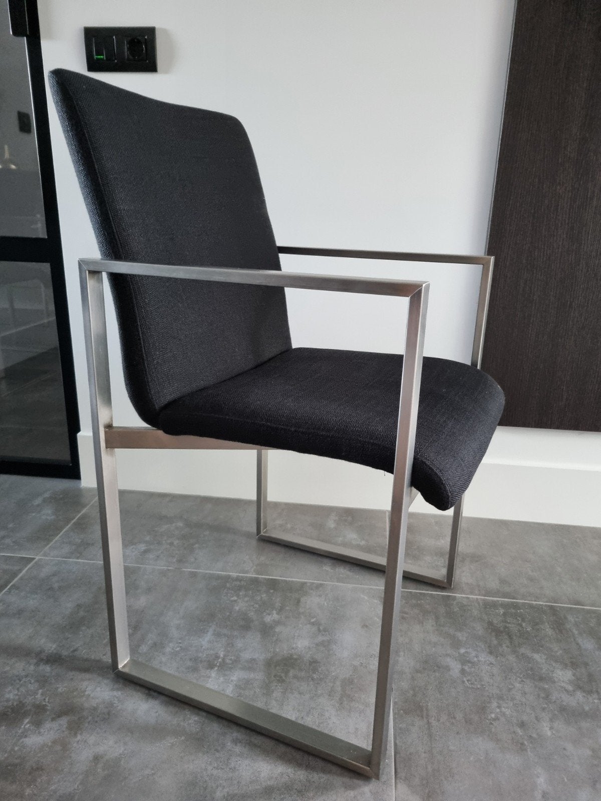 6 eetkamer stoelen zwart stof met rvs frame, Ophalen, Gebruikt, Zwart, Stof