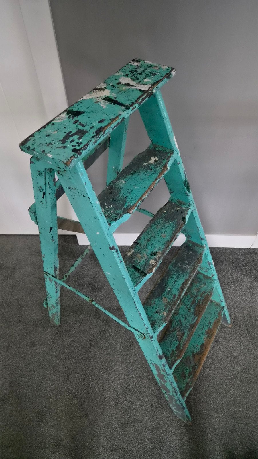 Vintage schildersladder / trap - Groen, Doe-het-zelf en Verbouw, Ladders en Trappen, Ophalen, Gebruikt, Trap, Opvouwbaar of Inschuifbaar