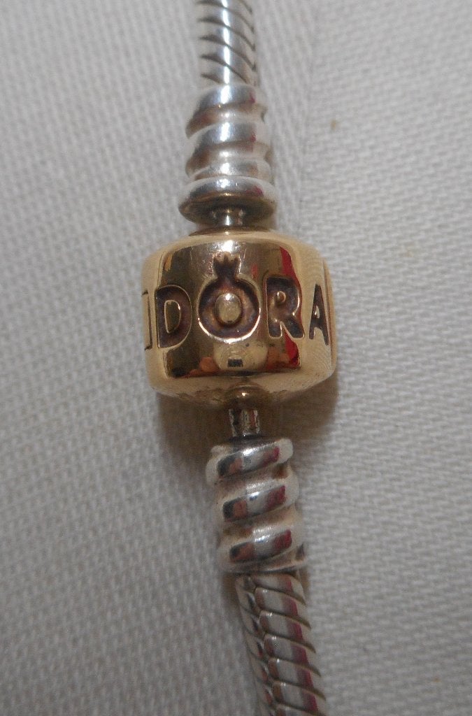 Pandora zilveren ketting met 14 karaat gouden slot nr.381, Verzenden, Zo goed als nieuw, Zilver, Zilver