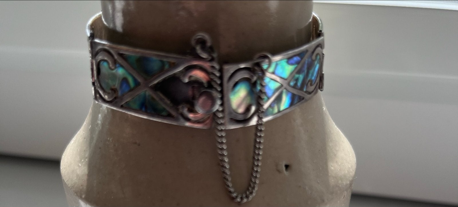 Vintage Taxco Mexico 925 Zilveren Armband met Abalone, Antiek en Kunst, Ophalen of Verzenden, Zilver