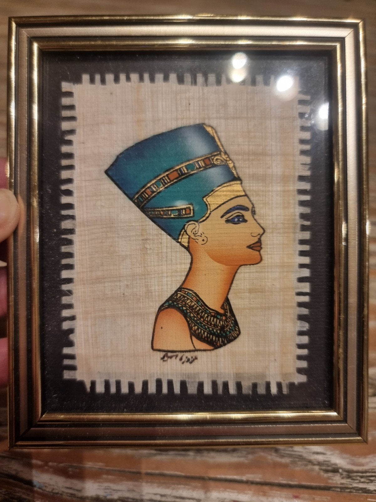 Vintage Nefertiti kunst op papyrus, Minder dan 50 cm, Ophalen of Verzenden, Zo goed als nieuw, Minder dan 50 cm