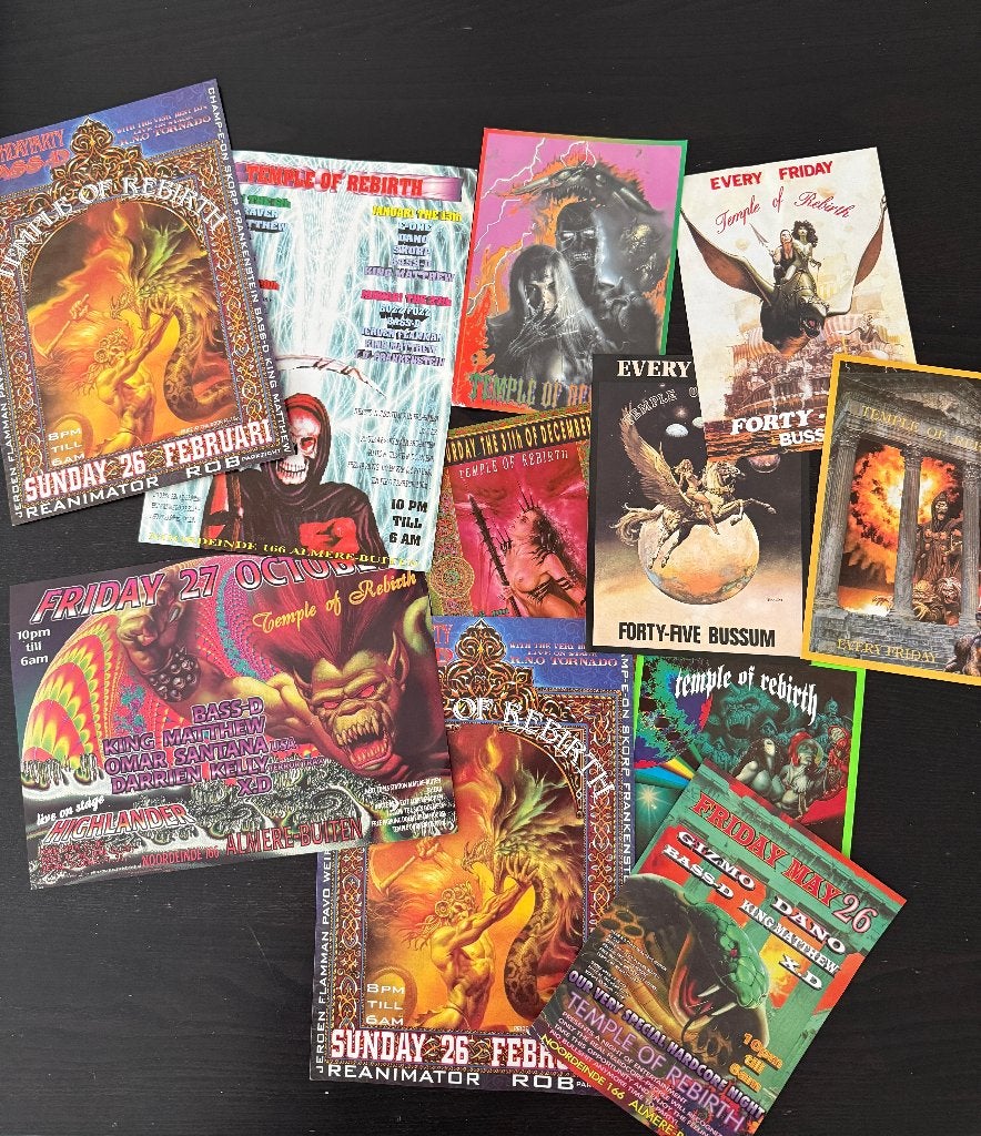 Flyers Hardcore Jaren 90 - Temple Of Rebirth, Verzamelen, Rechthoekig Staand, A4 of kleiner, Ophalen of Verzenden, Zo goed als nieuw