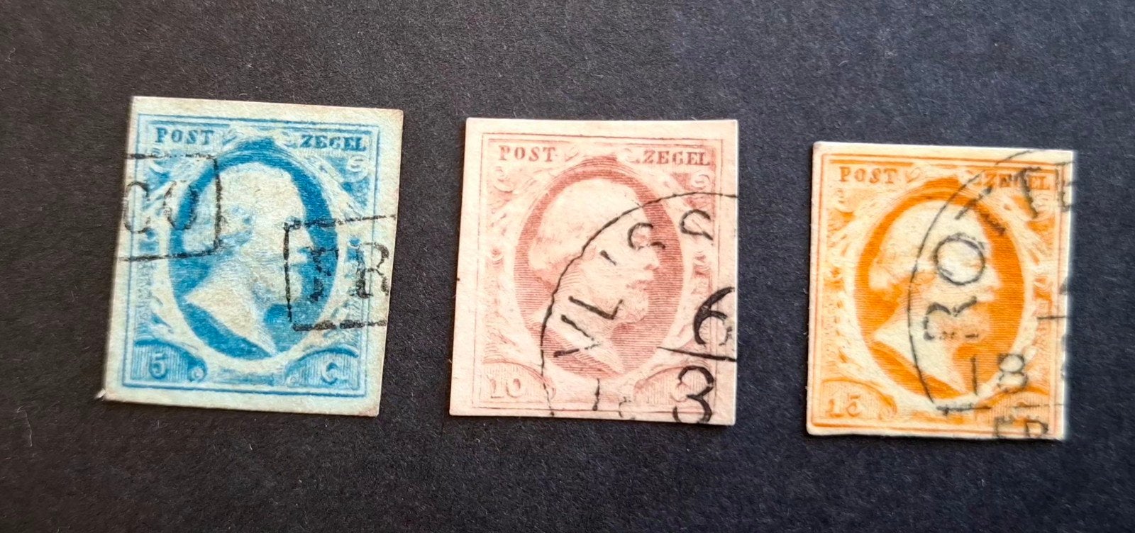 Nederland 1852 nvph nr 1-3 Koning Willem III, Postzegels en Munten, Ophalen of Verzenden, Gestempeld