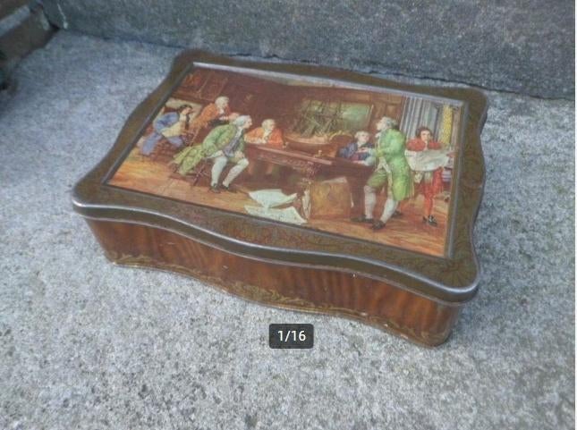 Vintage metalen kistje sieradenkistje opbergkistje schatkist, Ophalen of Verzenden, Gebruikt, Koek(jes)
