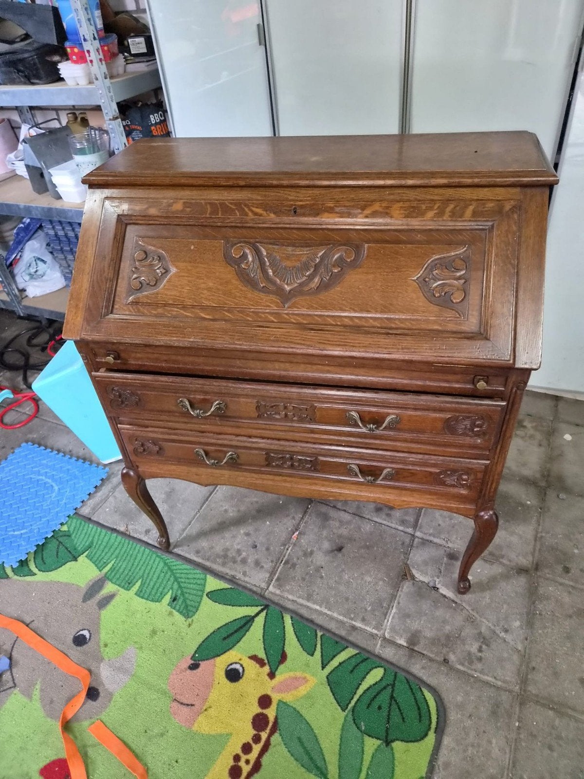 Antieke Eiken Secretaire / Bureau | Klepkast Louis XV Stijl, Huis en Inrichting, Ophalen, Gebruikt