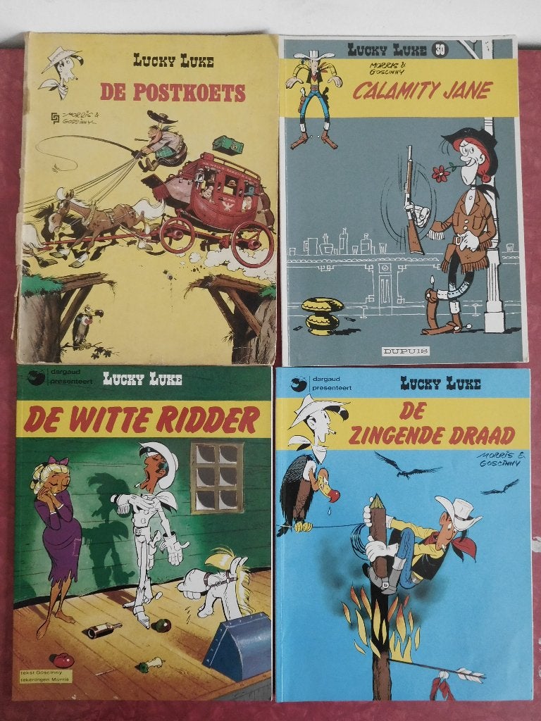 4 x Lucky Luke, Meerdere stripboeken, Ophalen of Verzenden, Gelezen