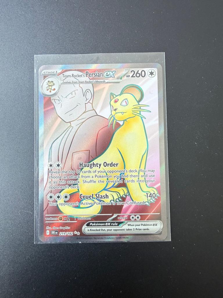 Team Rocket's Persian EX 219/182 - Pokemon Kaart, Ophalen of Verzenden, Zo goed als nieuw, Losse kaart, Foil