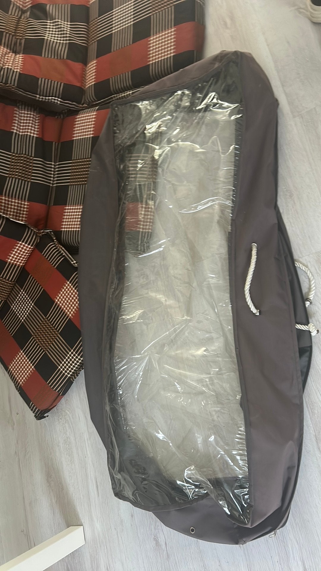 Geruite tuinkussens, rood/zwart, 4 stuks, Ophalen, Overige merken, Gebruikt, Meerkleurig