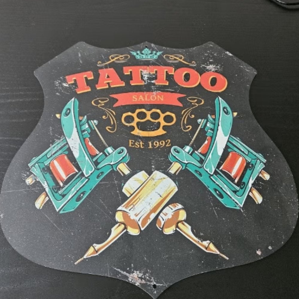 Reclamebord Tattoo Salon - Vintage stijl, 39 cm, Industrieel, Meerkleurig, 37 cm