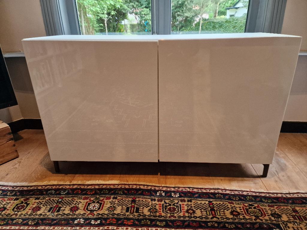 BESTA Ikea dressoir kast wit hoogglans, Ophalen, Met deur(en), 100 tot 150 cm, Zo goed als nieuw