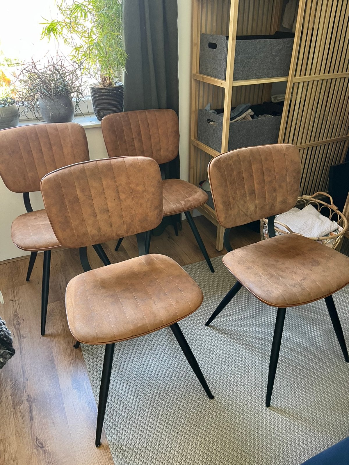 Eetkamerstoelen, cognac kleur, 4 stuks, Ophalen, Overige materialen, Gebruikt, Bruin