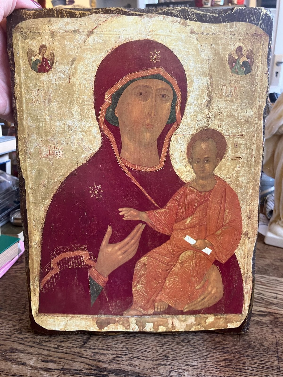 Antieke Russische Icoon: Moeder Gods Hodegetria, Antiek en Kunst, Ophalen of Verzenden