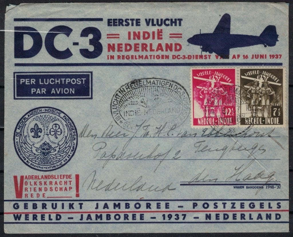 F118 Ned.Indie KLM vlucht per Douglas DC 3, Postzegels en Munten, Verzenden, Gestempeld, Nederlands-Indië