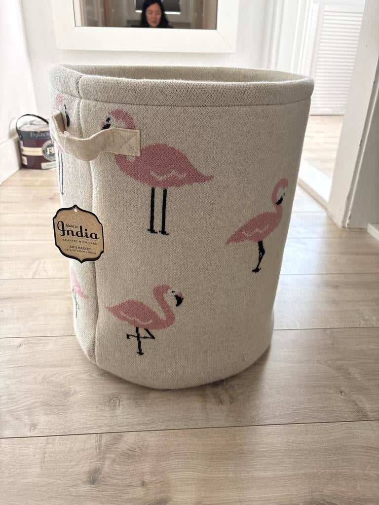 Leuke opbergmand met flamingo's - Kids Basket, Huis en Inrichting, Lampen | Lampenkappen, Gebruikt, Ophalen