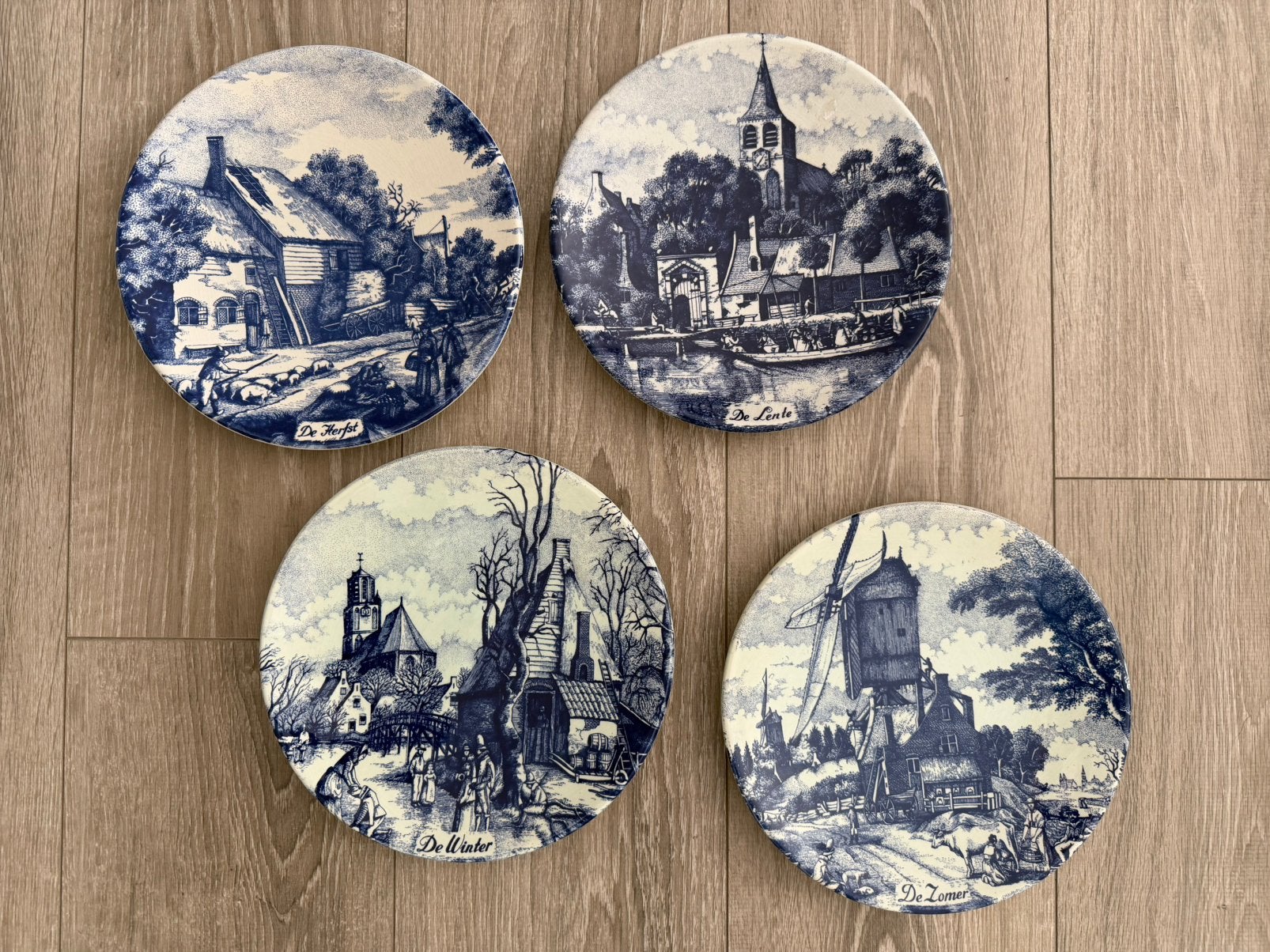 Origineel Delfts Blauw 4 Borden Jaargetijden Antiek, Ophalen of Verzenden