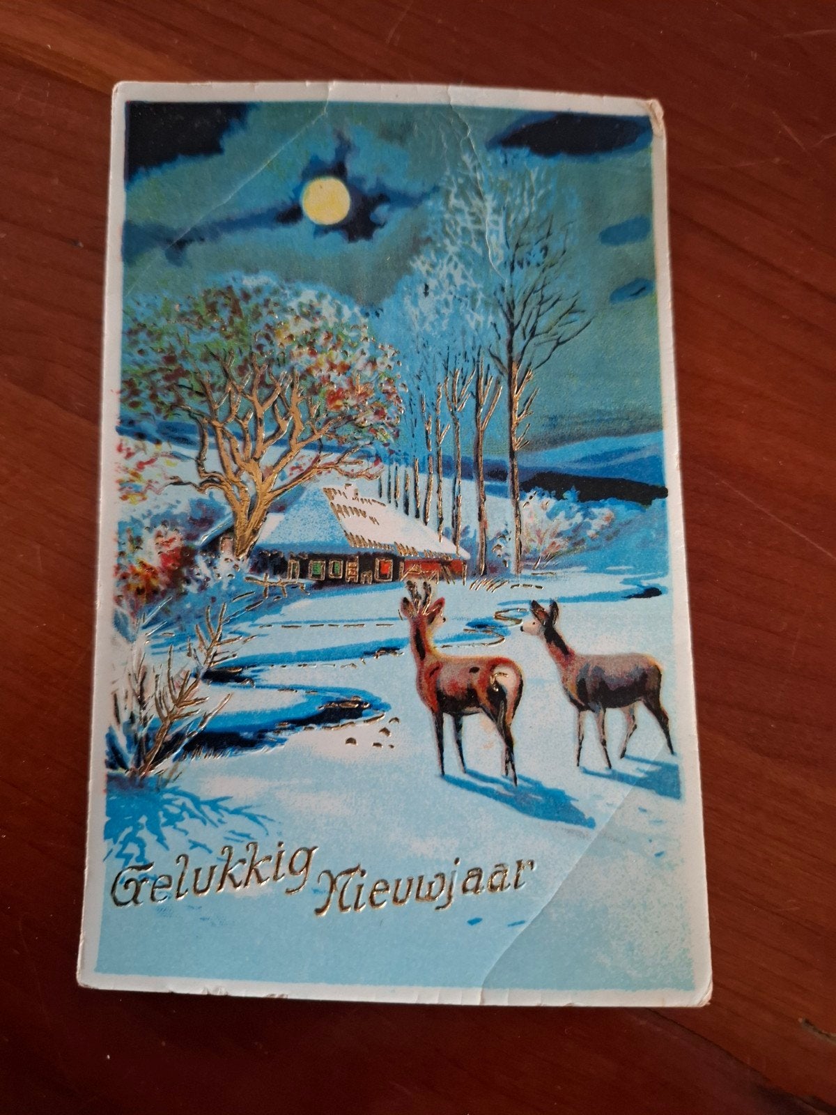 Oude Gelukkig Nieuwjaar kaart 1931 met herten en sneeuw, Ophalen of Verzenden, 1920 tot 1940, Gelopen, Feest(dag)