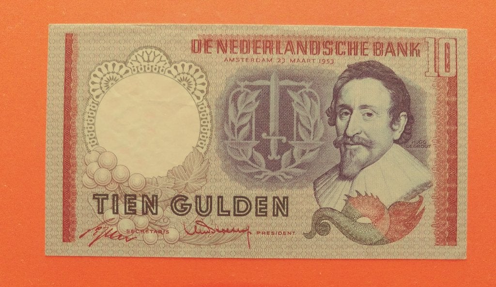 Bankbiljet 10 gulden 1953 Hugo de Groot, cat. PL45.c / 48-1b, Postzegels en Munten, Bankbiljetten | Nederland, Verzenden, 10 gulden
