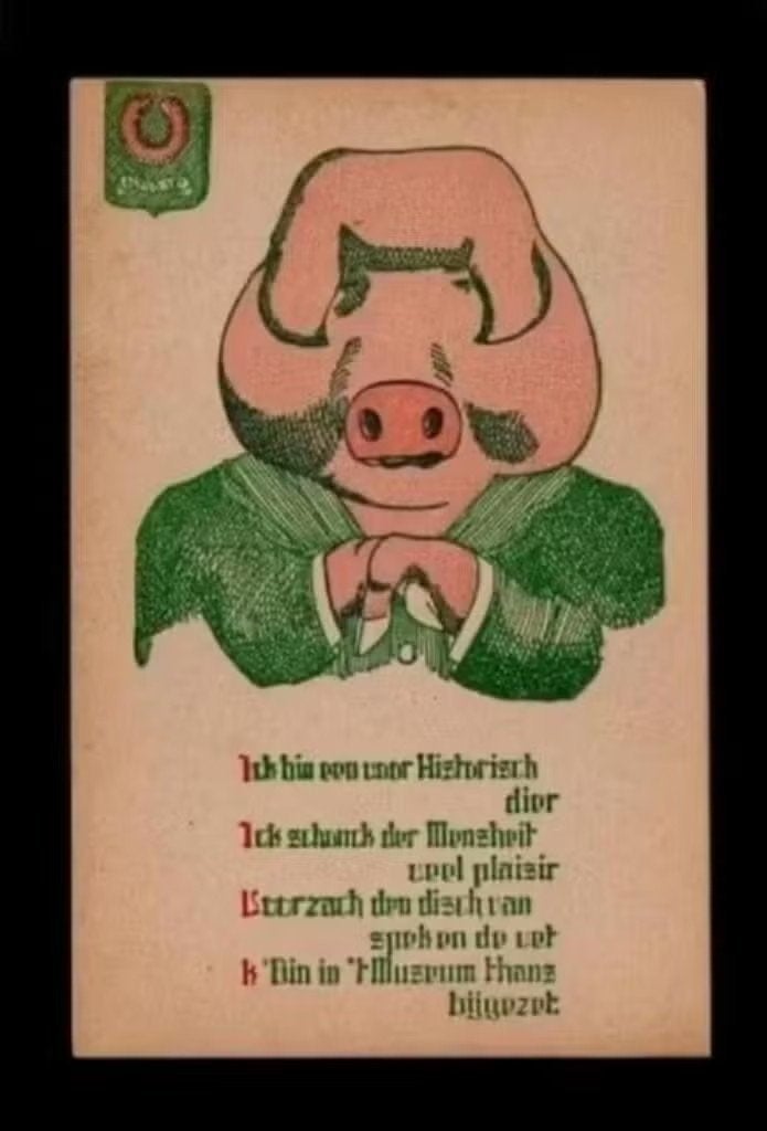 Ansichtkaart Varken Reclamekaart Gedicht Jaren 30., Verzamelen, Ophalen of Verzenden, 1920 tot 1940, Ongelopen, Overige soorten