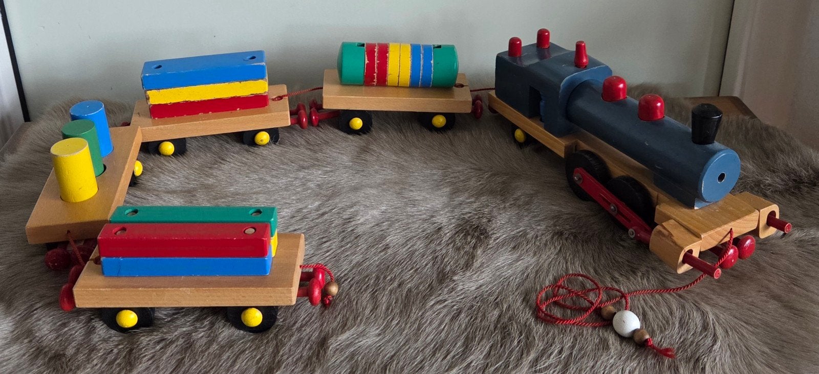 Grote Vintage Houten Blokkentrein / Trektrein (XL: 110+ cm!), Ophalen of Verzenden, Gebruikt