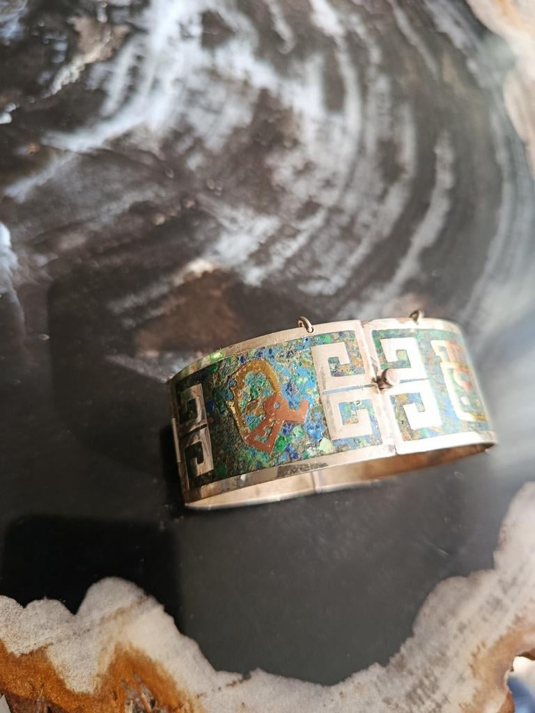 Vintage taxco Miguel Garcia eagle 3 Armband met Inlegwerk, Ophalen of Verzenden, Gebruikt, Overige kleuren, Zilver