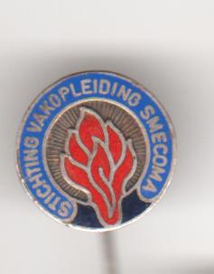 Stichting vakopleiding Smecoma emaille vintage speld, Verzenden, Zo goed als nieuw, Transport