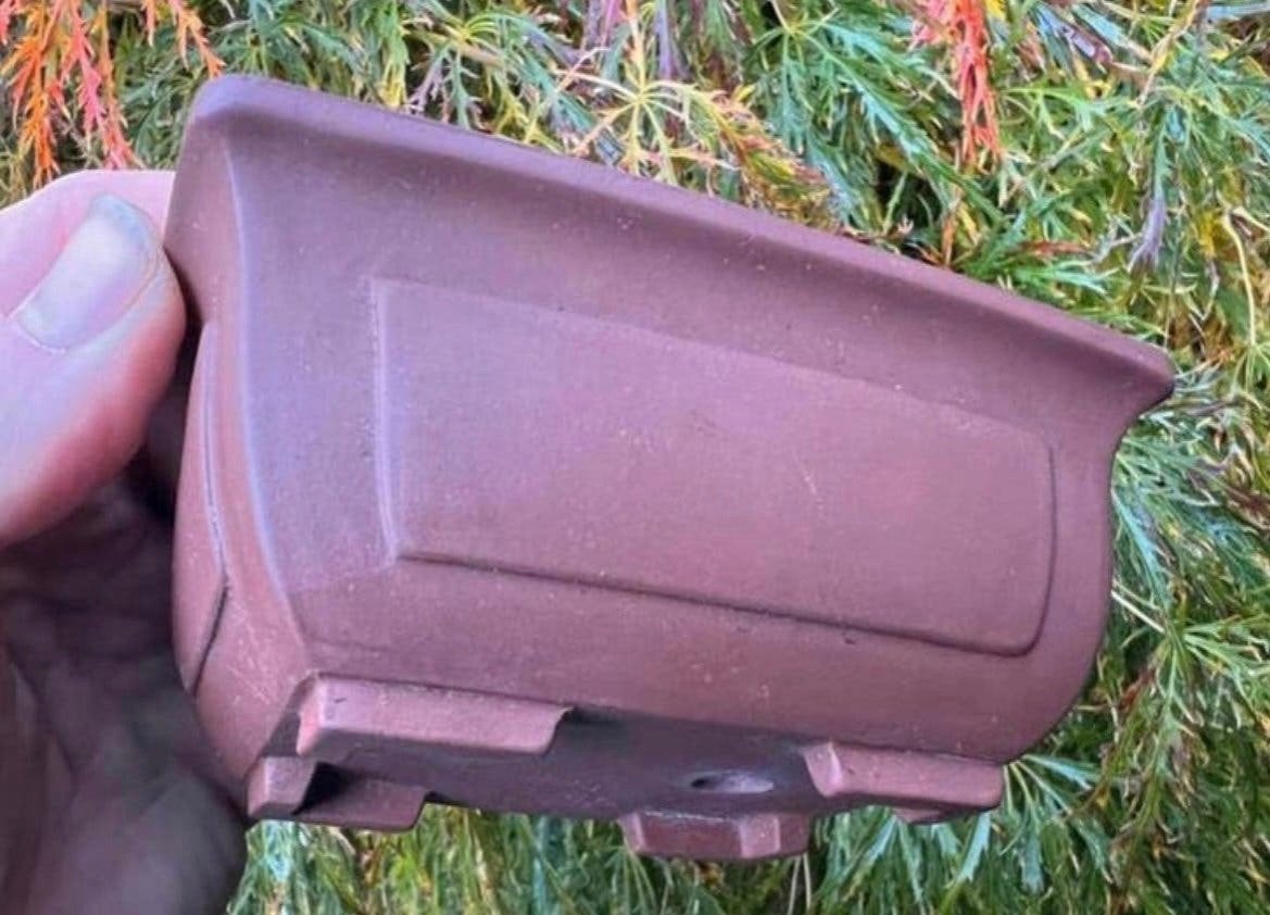 Bonsai schaal bruin ongeglazuurd gemerkt 11,8x9,3x5,3, Tuin en Terras, Ophalen of Verzenden, Zo goed als nieuw, Aardewerk, Rechthoekig