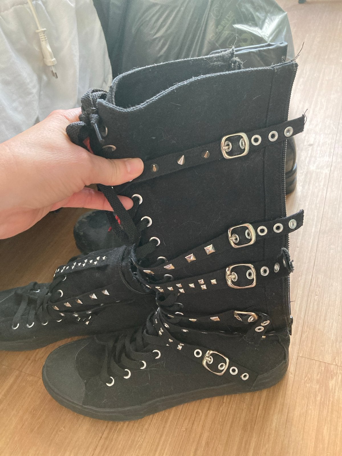 EMP Goth Laarzen Maat 44 - Zwart met Gespen en Studs, Ophalen of Verzenden, Gedragen, Zwart, Hoge laarzen