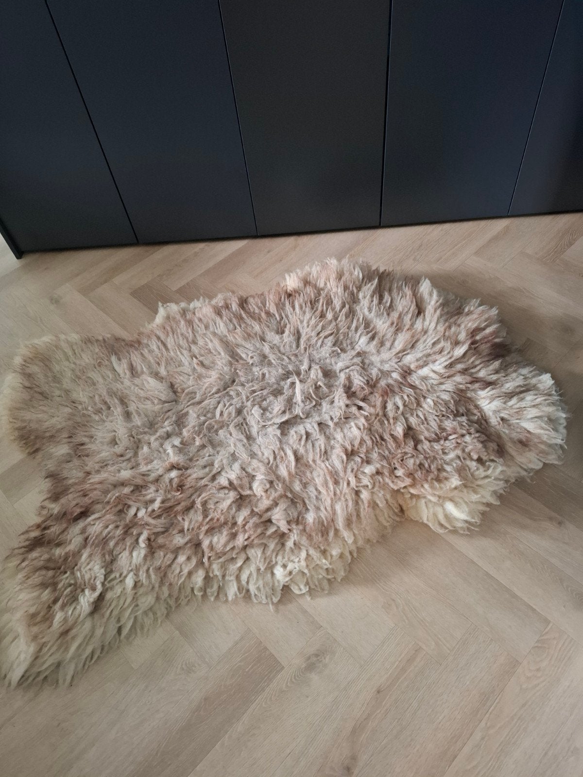 Zacht Schapenvacht Kleed - Crème/Bruin, Ophalen, Gebruikt, 100 tot 150 cm, 50 tot 100 cm