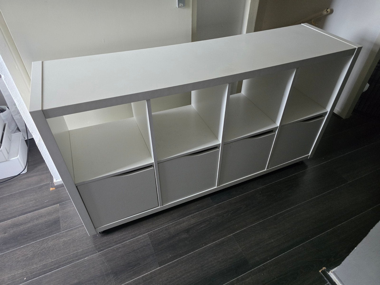 IKEA KALLAX vakkenkast/bureau op wielen met 4 deurtjes, Ophalen, Gebruikt