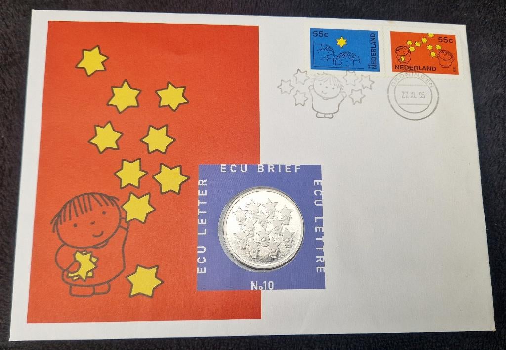ECU brief met ECU munt & postzegels ontwerp DICK BRUNA 1995, Ophalen of Verzenden, Overige landen, Overige waardes