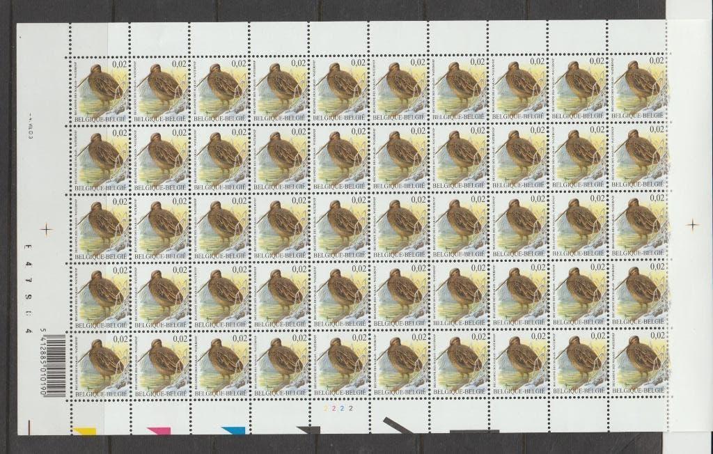 België 2003 Watersnip € 0.02 volledig vel plaat 2 **, Orginele gom, Ophalen of Verzenden, Postfris, Postfris