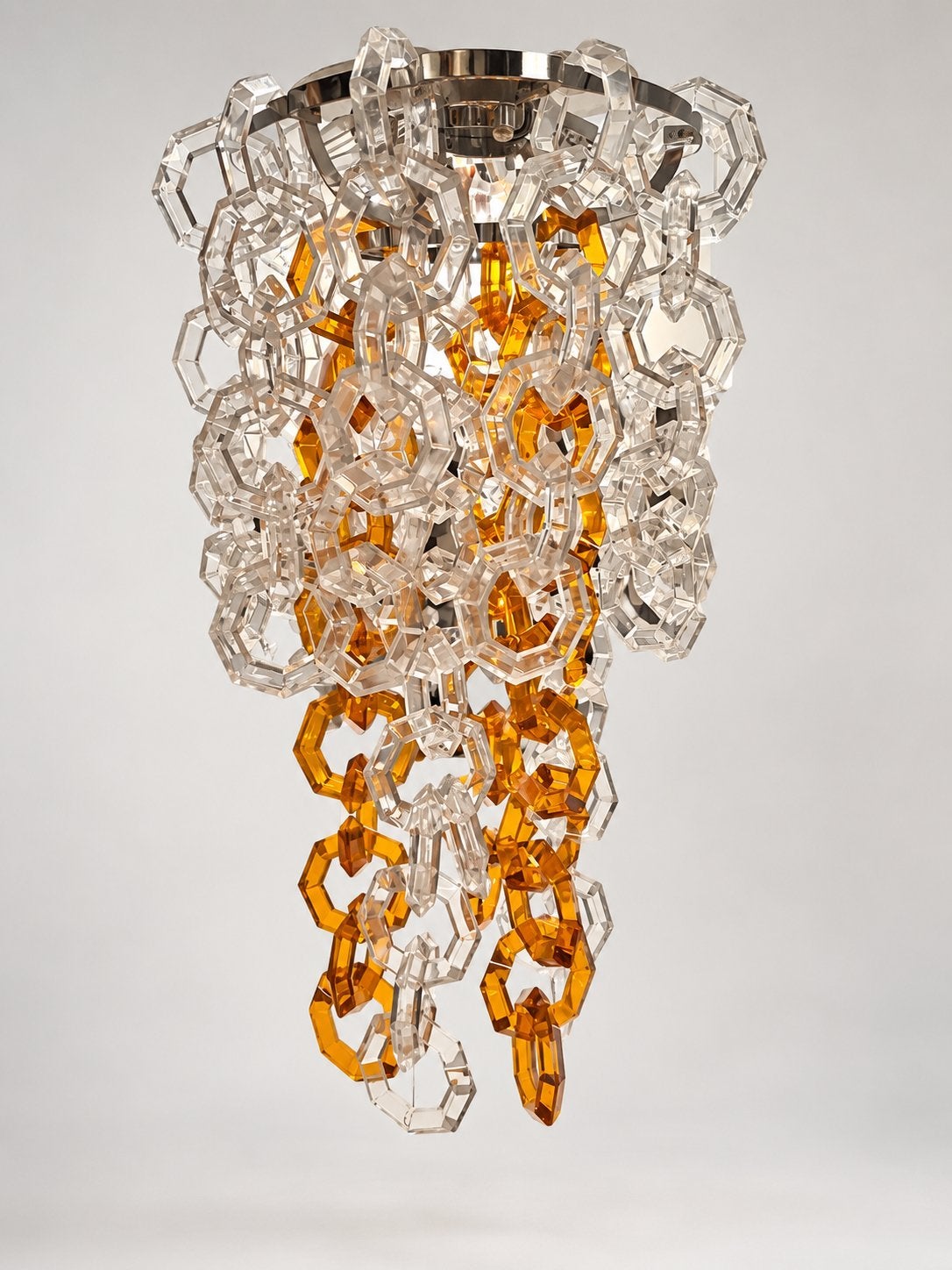 Moderne Kroonluchter met Amber en Transparante Schakels, Ophalen of Verzenden, Zo goed als nieuw, Kunststof, Overige fittingen