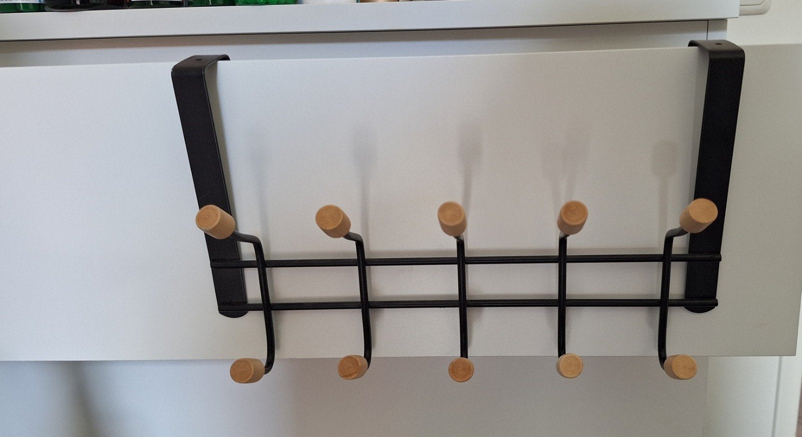 Over-de-deur kapstok met 10 haken, zwart metaal/hout, Ophalen