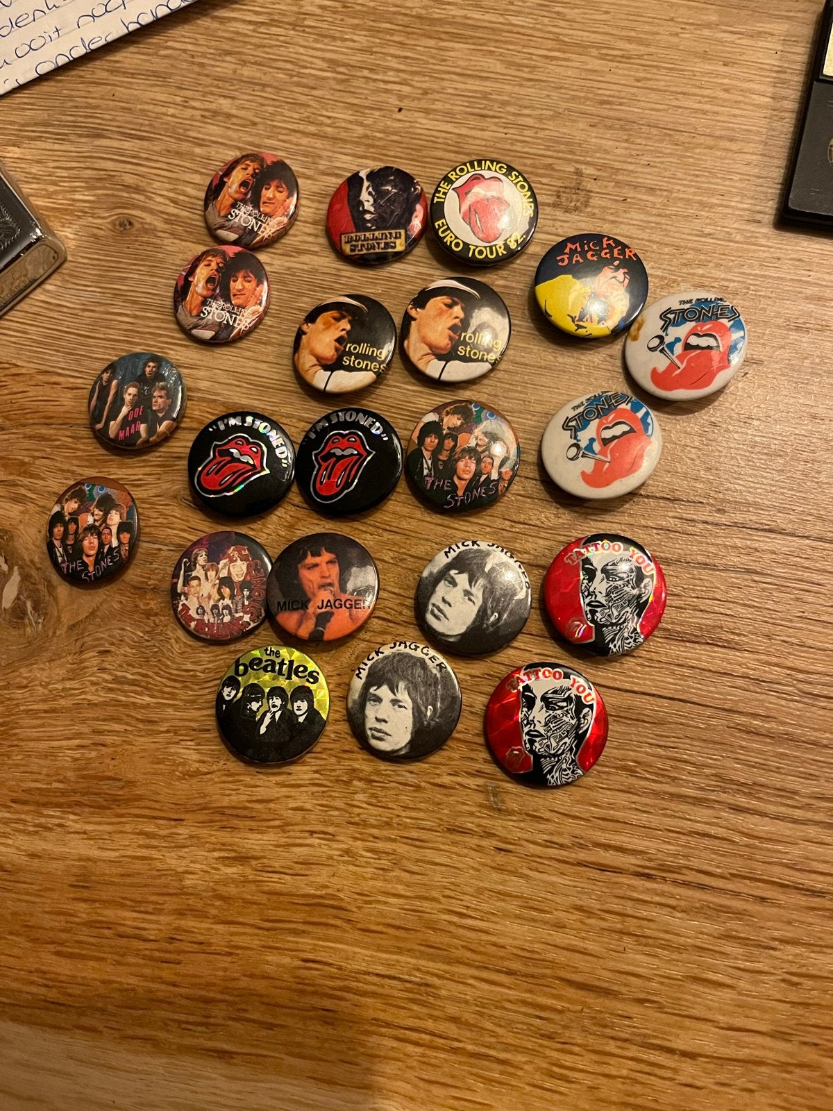 Verzameling vintage band buttons: The Rolling Stones & The B, Verzamelen, Speldjes, Pins en Buttons, Ophalen of Verzenden, Gebruikt