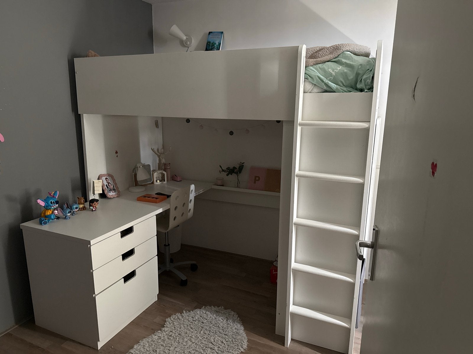 Smastad hoogslaper wit met bureau en 3 lades, Ophalen, Gebruikt, Hoogslaper, Eenpersoons
