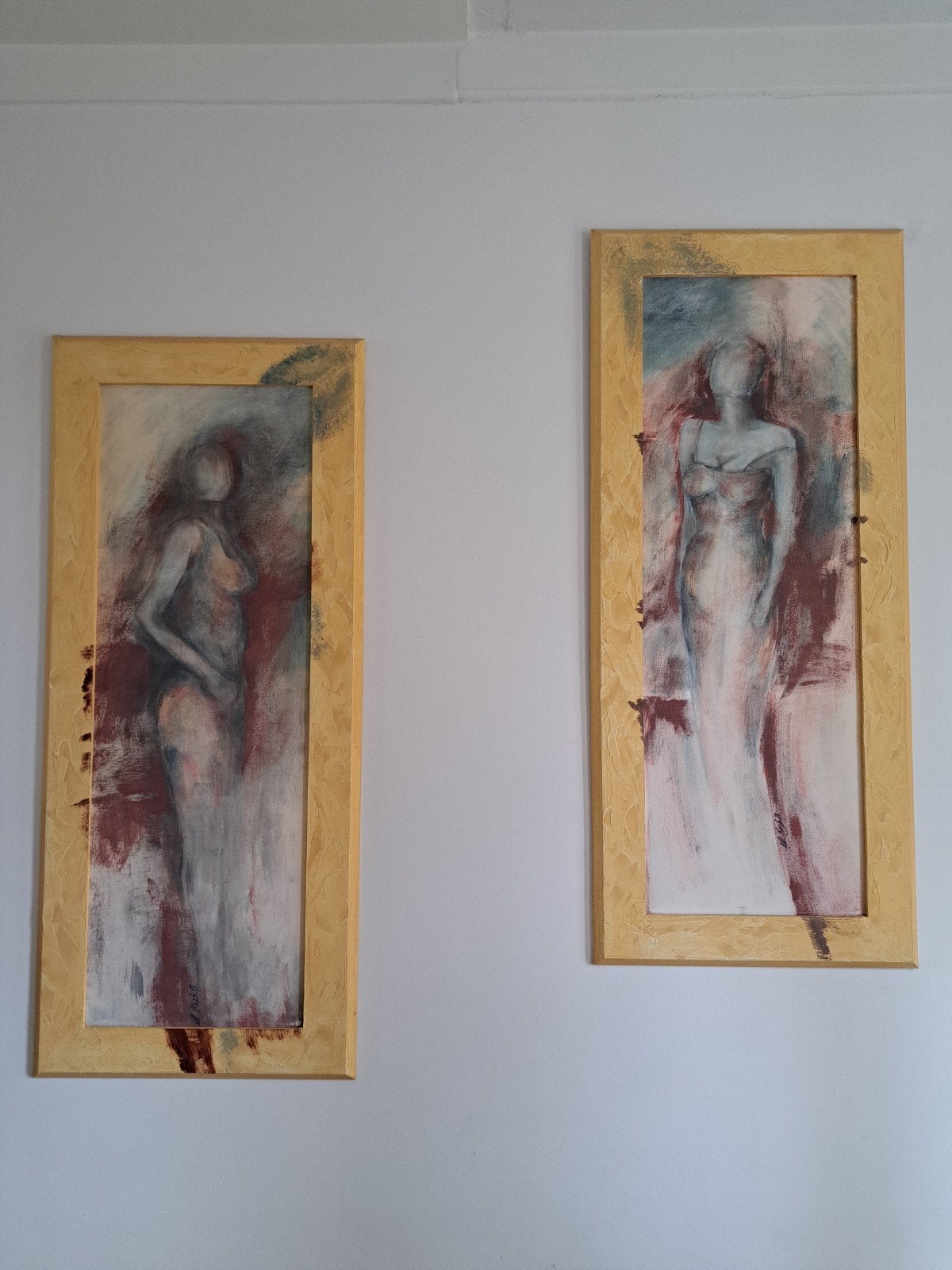 Set van 2 schilderijen abstracte paspoppen mannequins, Antiek en Kunst, Ophalen