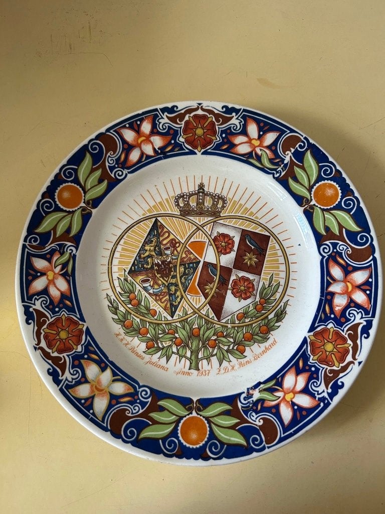 Petrus Regout wandbord huwelijk Juliana Bernhard 1937, Ophalen of Verzenden