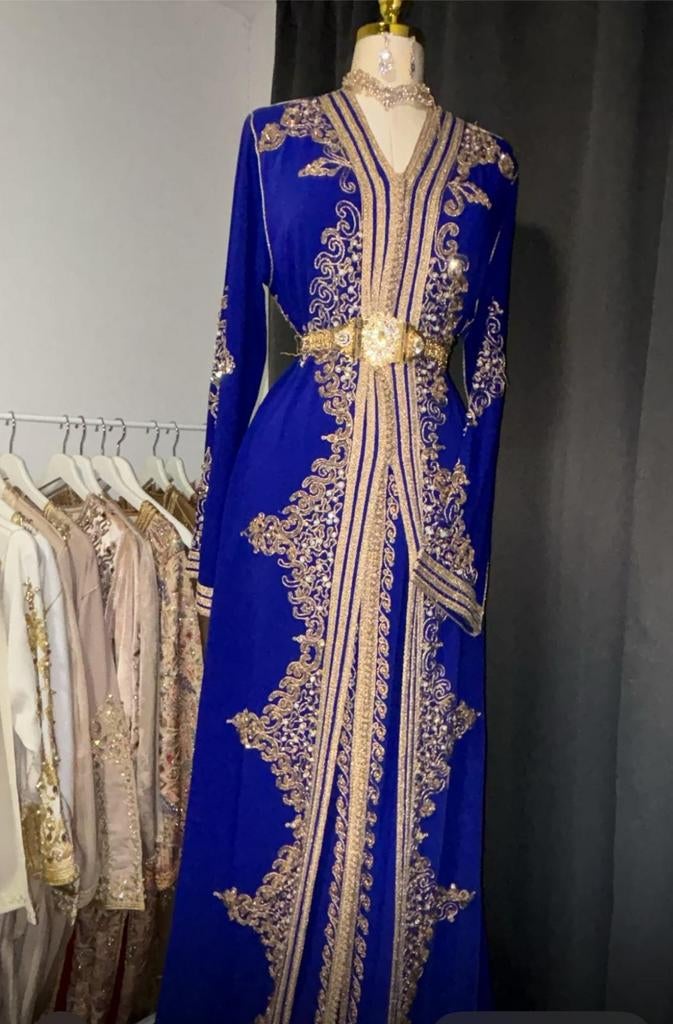 Takchita te HUUR, Kleding | Dames, Gelegenheidskleding, Zo goed als nieuw, Overige typen, Maat 38/40 (M), Blauw, Ophalen