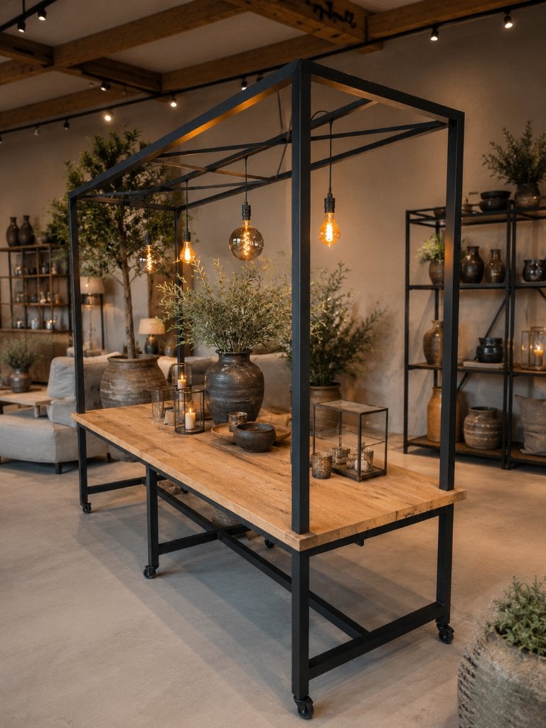 SALE Horeca tafel massief oud eiken met wielen | Markttafel, Ophalen