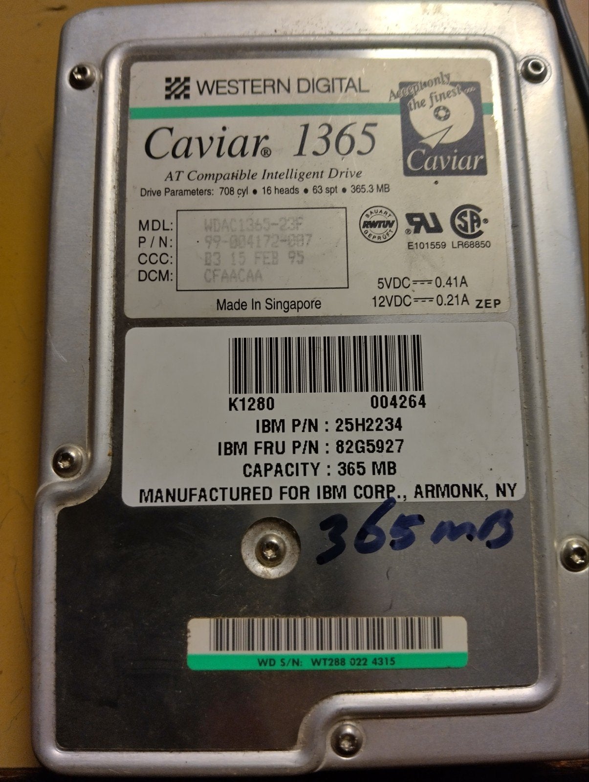 Vintage Western Digital Caviar 1365 HDD - Ongetest, Computers en Software, Intern, Western Digital, Verzenden, HDD