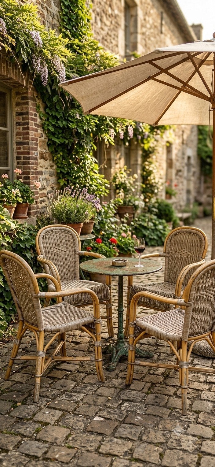 Set van 4 klassieke Franse Bistrostoelen / Terrasstoelen (Ho, Ophalen, Gebruikt, Rotan, Nb