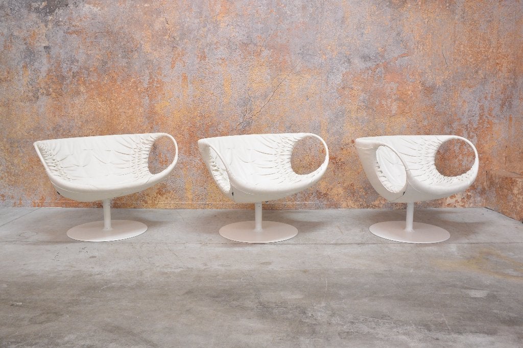 ZGANieuw 3 witte leren Moroso Smock design draai fauteuils, Moroso, 75 tot 100 cm, Ophalen of Verzenden, Zo goed als nieuw
