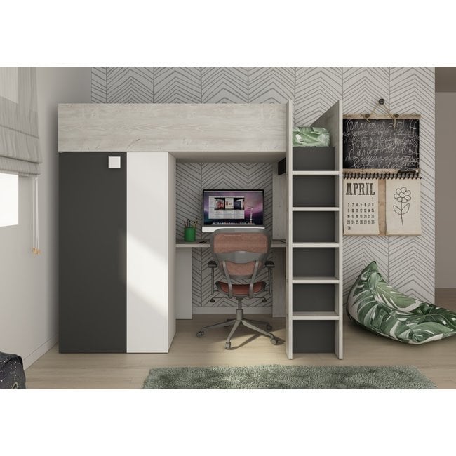 Studio Hoogslaper met bureau en kledingkast, Ophalen, Eenpersoons, Zo goed als nieuw, 200 cm