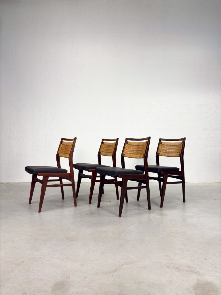 Mid-century Eetkamerstoelen met Rieten Rugleuning, Huis en Inrichting, Stoelen, Ophalen, Bruin, Dutch design, Deens Design, Mid-century, Vintage