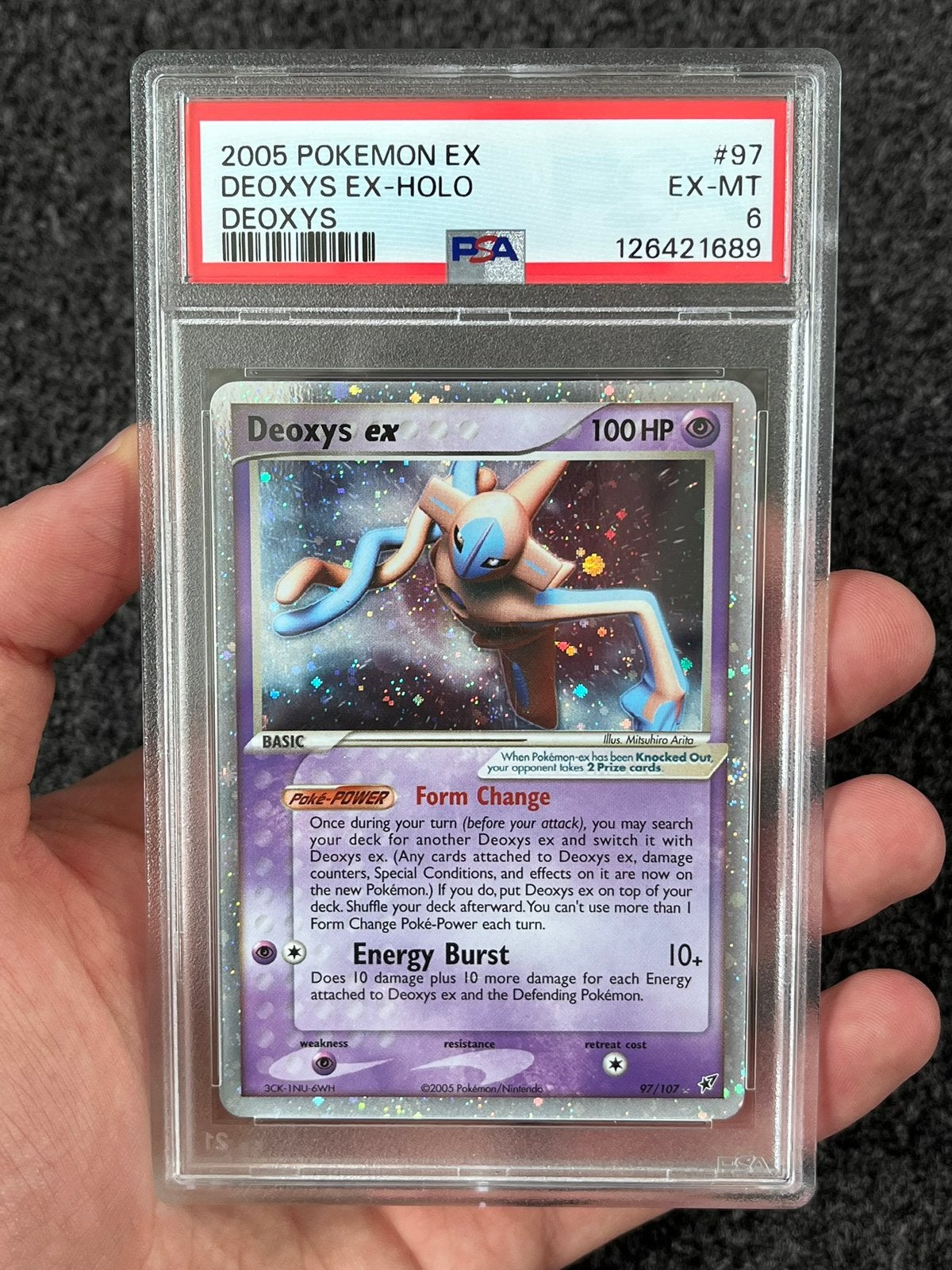 Pokémon PSA 6 Deoxys EX Holo #97 Deoxys series, Ophalen of Verzenden, Zo goed als nieuw, Losse kaart, Foil