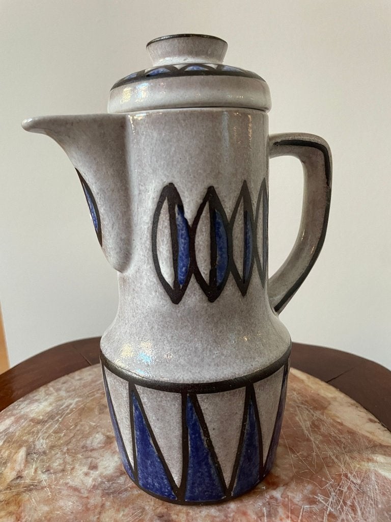 Retro West-Germany-stijl koffiepot. Uniek grijs blauw, Ophalen of Verzenden, Zo goed als nieuw, Aardewerk, Theepot